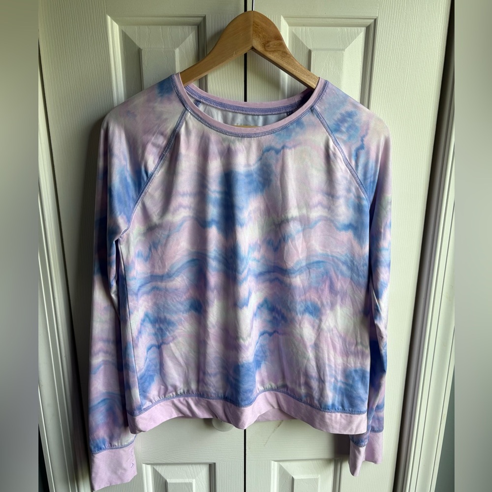 Lands' End Girls Long Sleeve Active Top Thumb Holes Pastel Print Size XL (14-16)